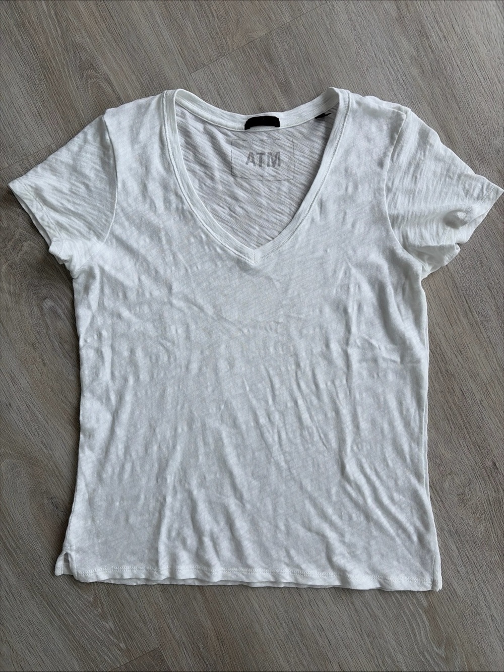 ATM Anthony Thomas Melillo V-Neck Tee Womens S White Slub Cotton T-Shirt
